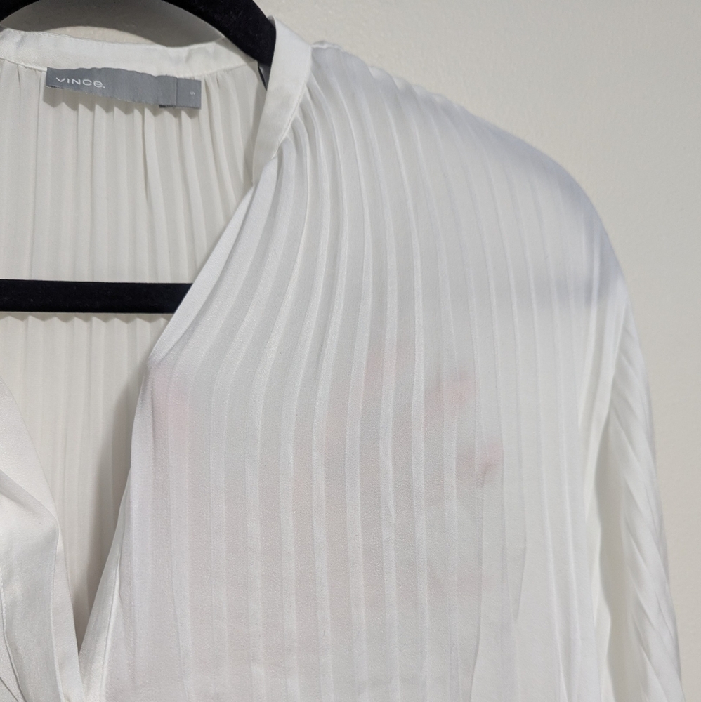 Vince Pleated Chevron Button Long Sleeve Flowy Blouse - Picture 12 of 12